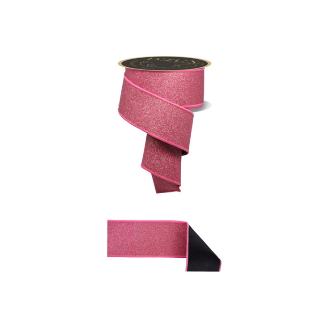 D’Lux 2.5" Fuchsia/Pink Glitter Wired Ribbon – Fine Sparkle Fused Fabric Ribbon for Christmas-LX309883